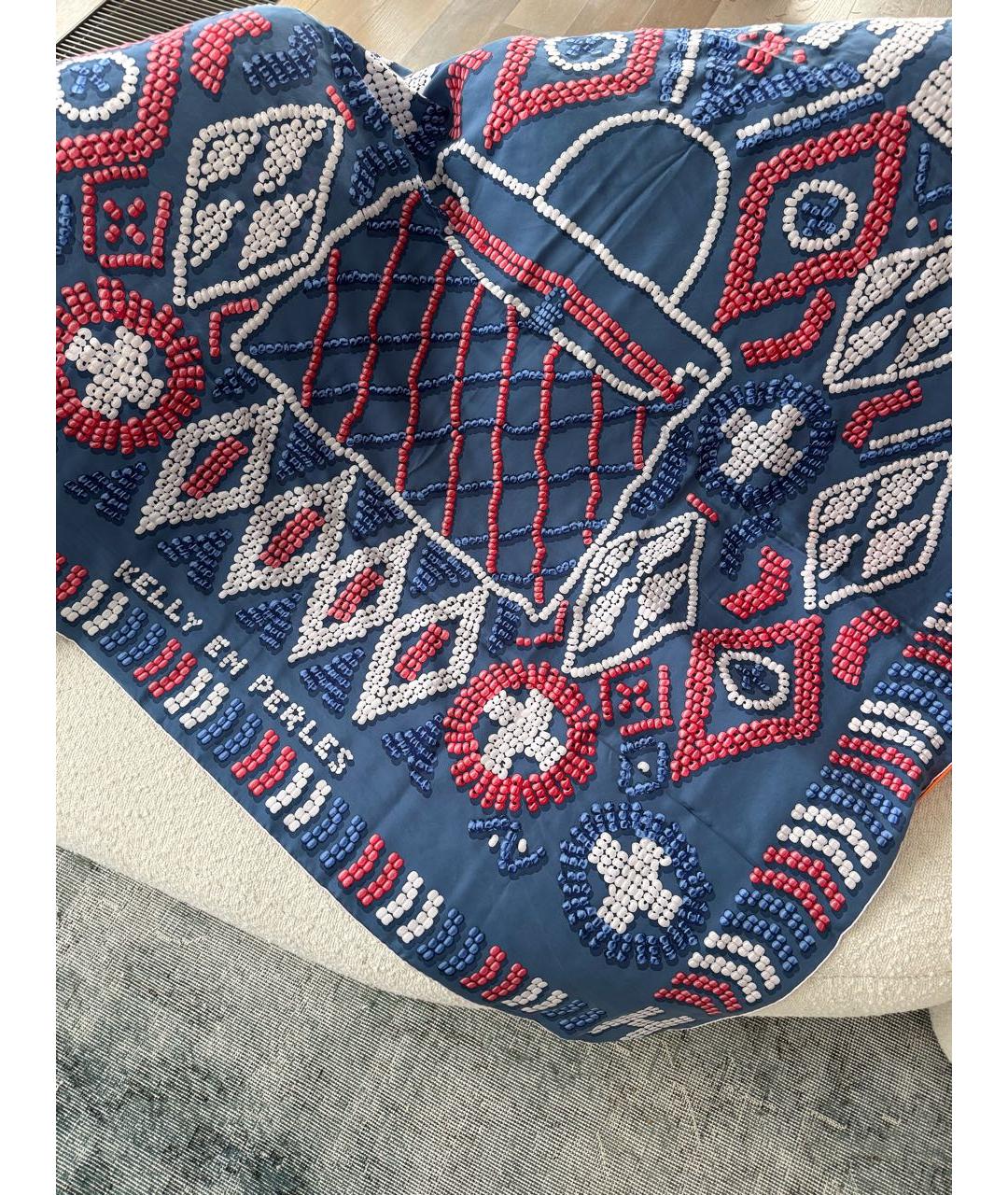 HERMES Темно-синий шелковый платок, фото 2