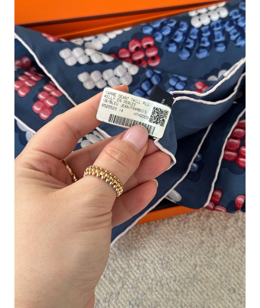 HERMES Темно-синий шелковый платок, фото 4