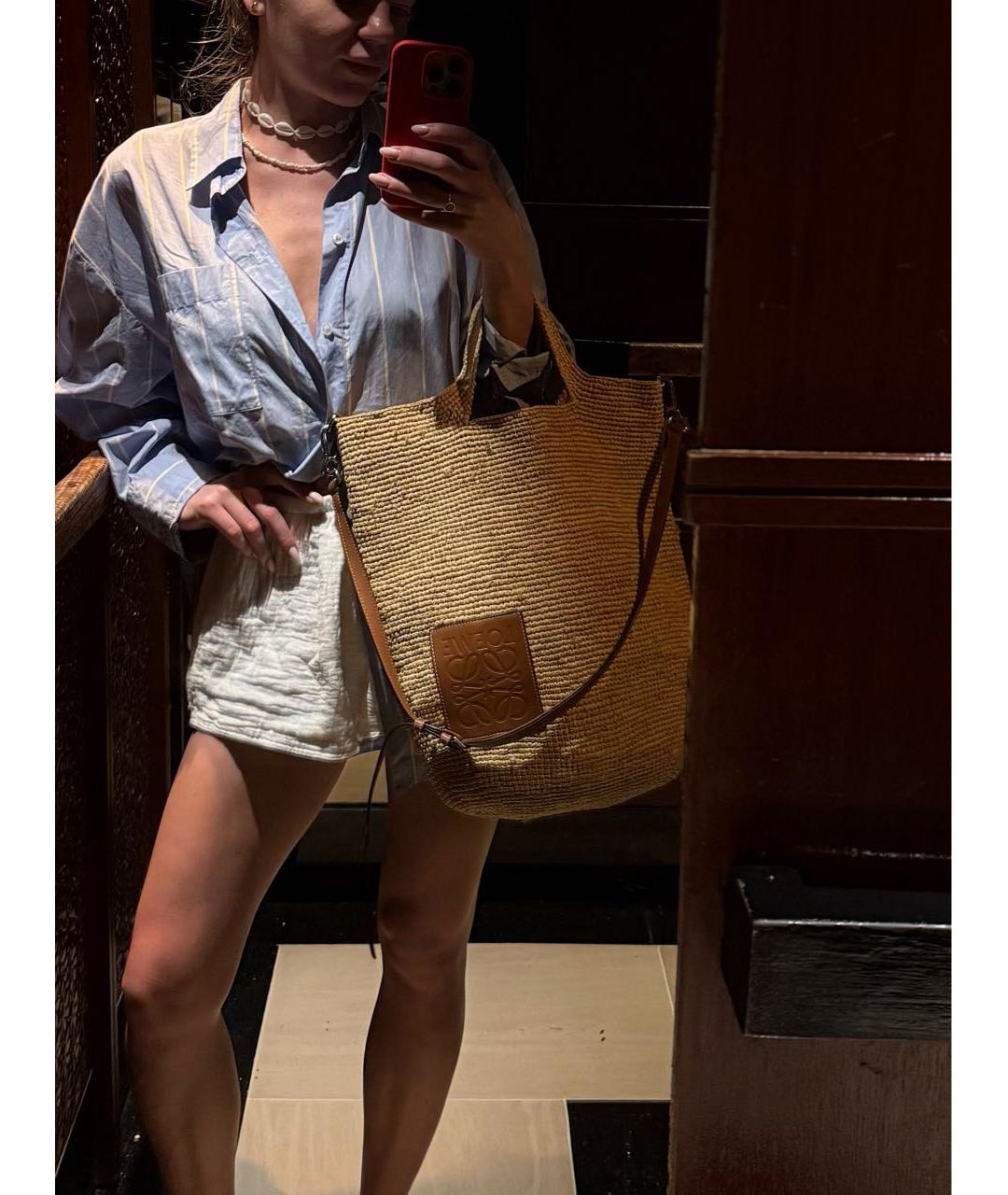 LOEWE Бежевая пляжная сумка, фото 6