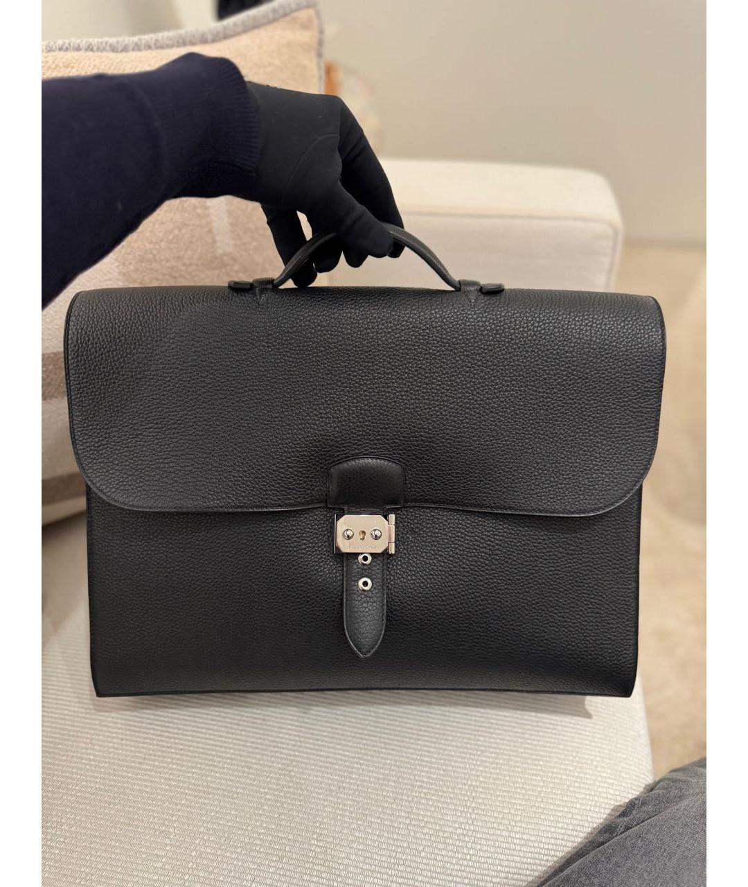 HERMES Черный кожаный портфель, фото 8