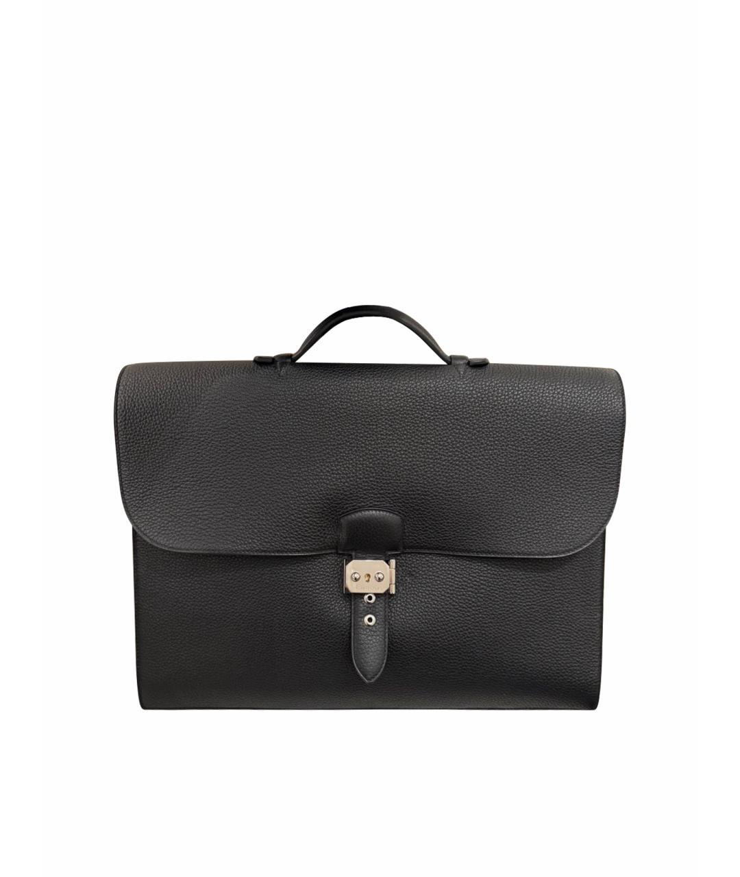 HERMES Черный кожаный портфель, фото 1