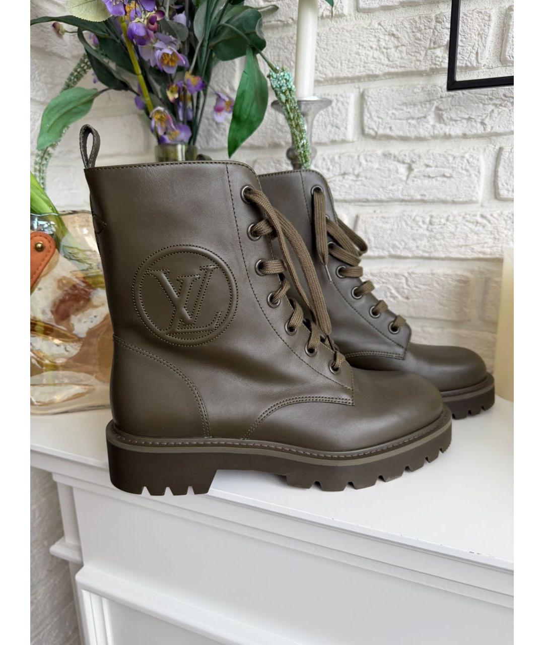 LOUIS VUITTON Хаки кожаные ботинки, фото 4