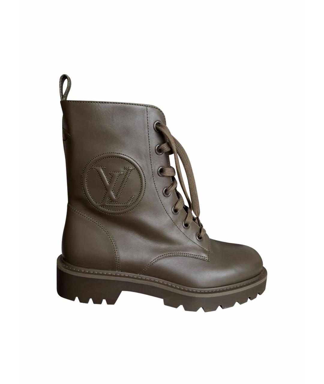 LOUIS VUITTON Хаки кожаные ботинки, фото 1