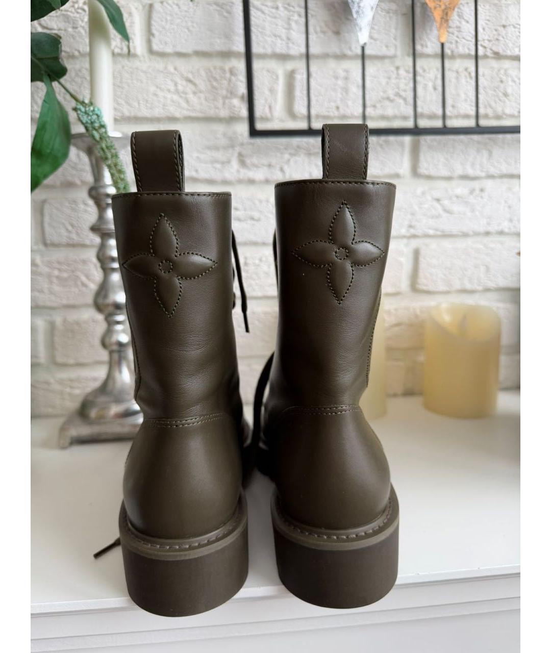 LOUIS VUITTON Хаки кожаные ботинки, фото 2