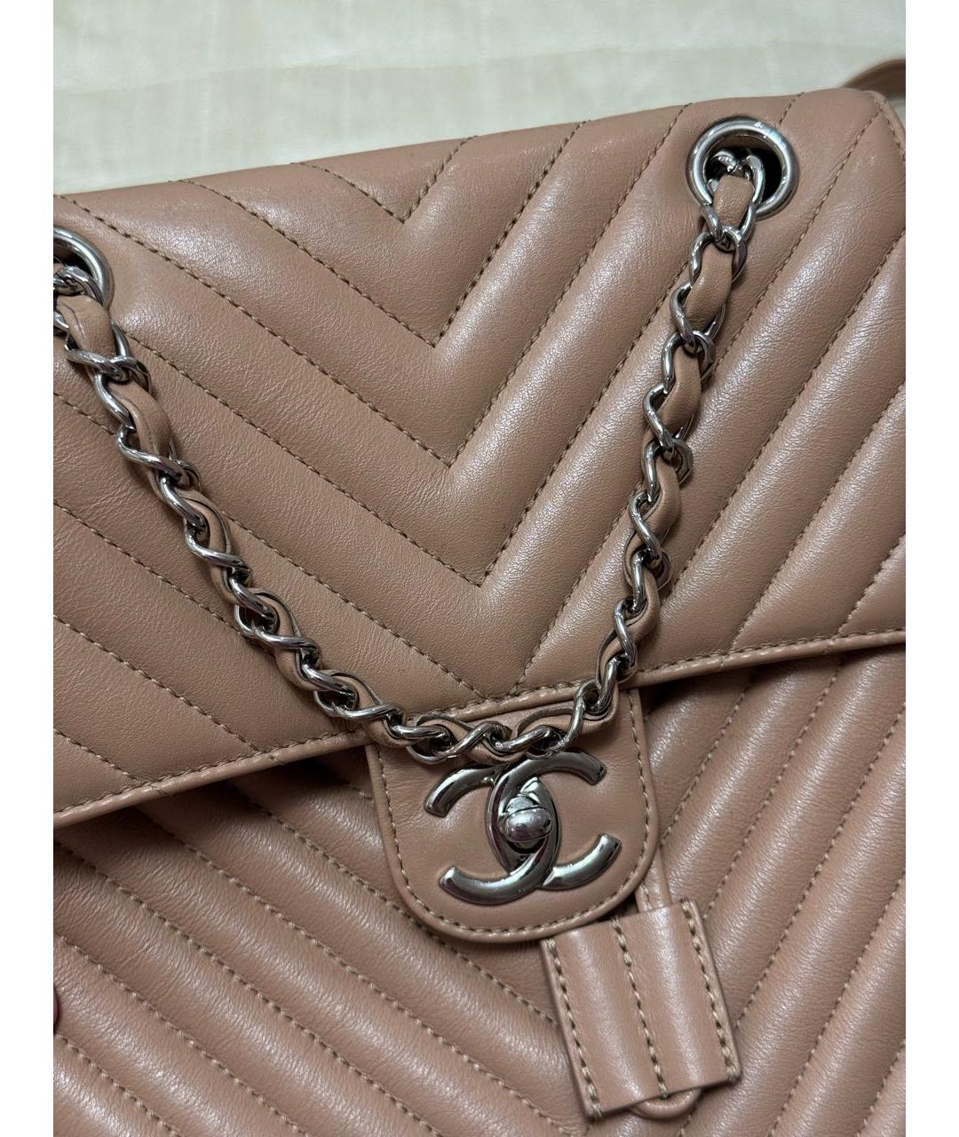 CHANEL Бежевый кожаный рюкзак, фото 4