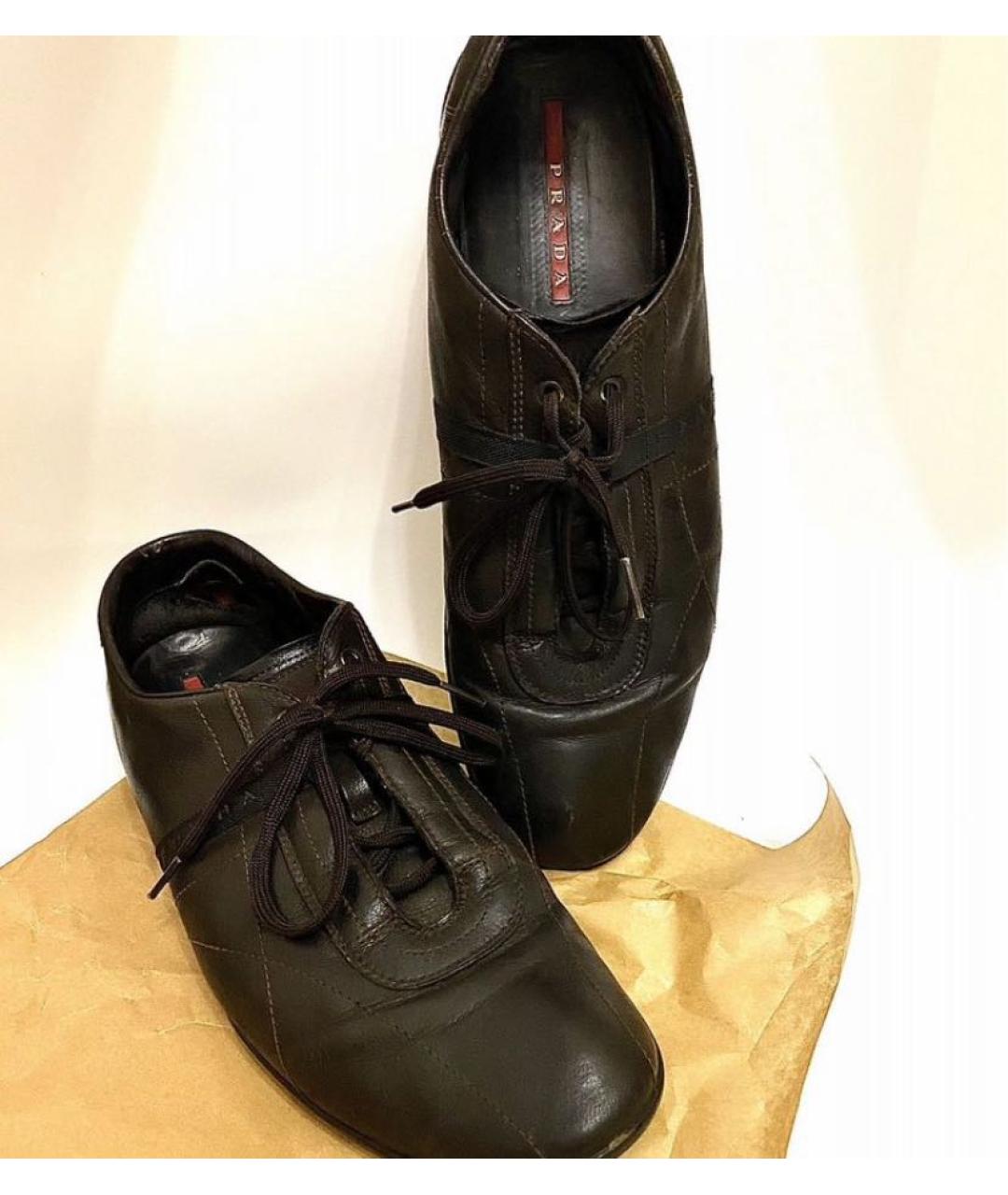 PRADA Черные кожаные низкие кроссовки / кеды, фото 5