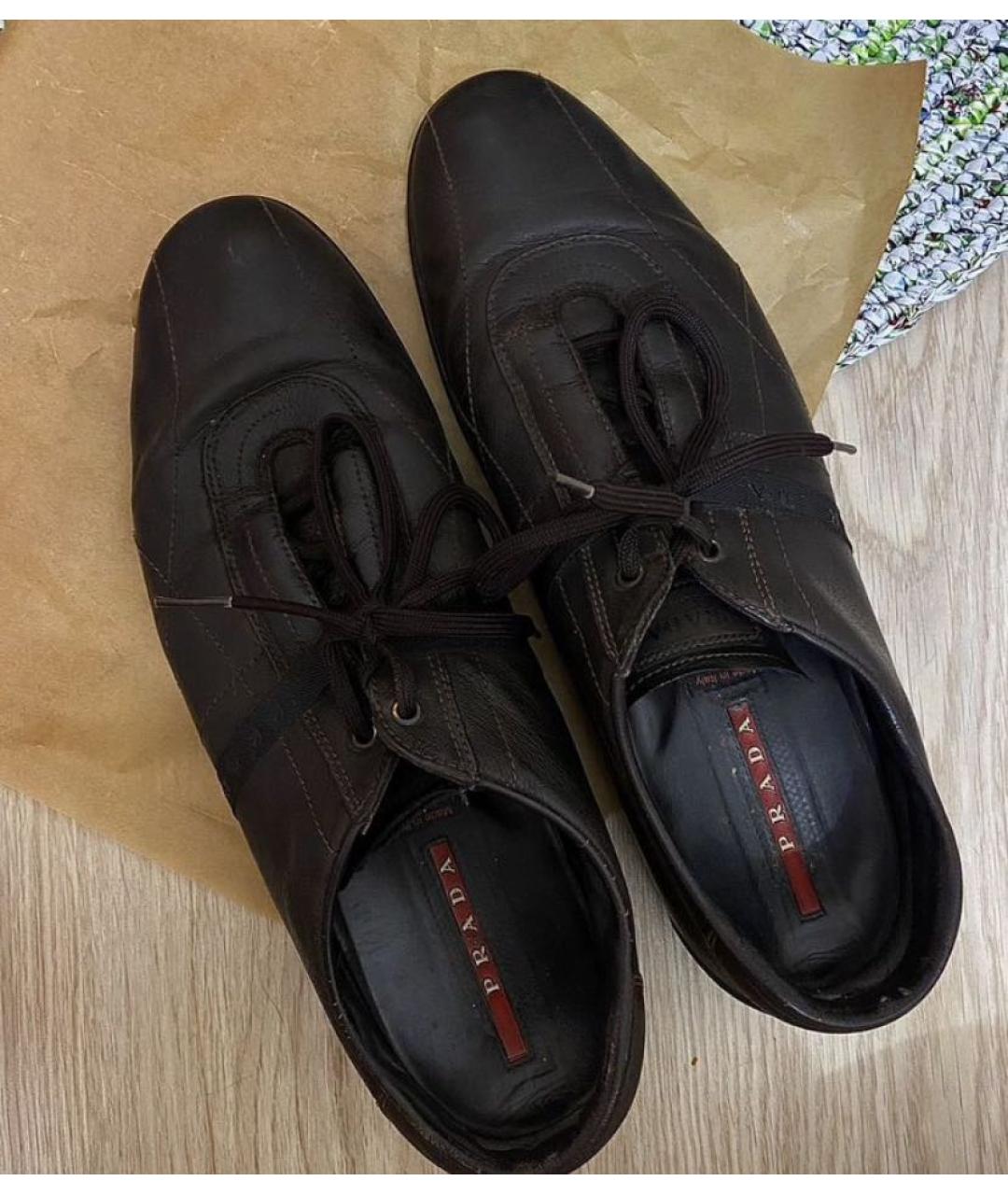 PRADA Черные кожаные низкие кроссовки / кеды, фото 4