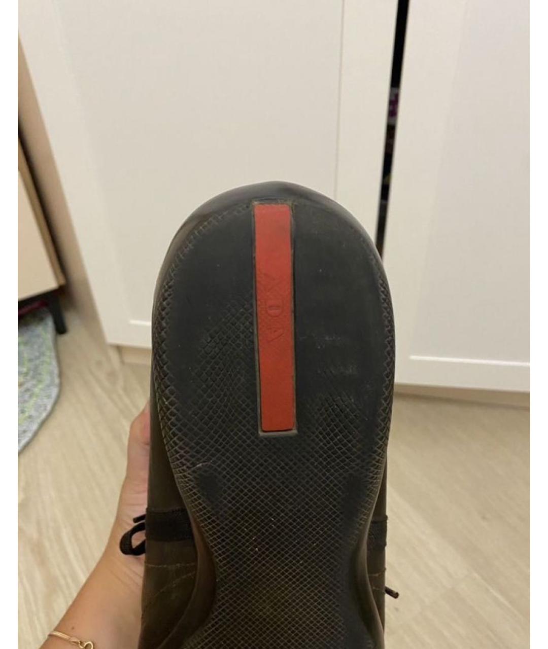 PRADA Черные кожаные низкие кроссовки / кеды, фото 7