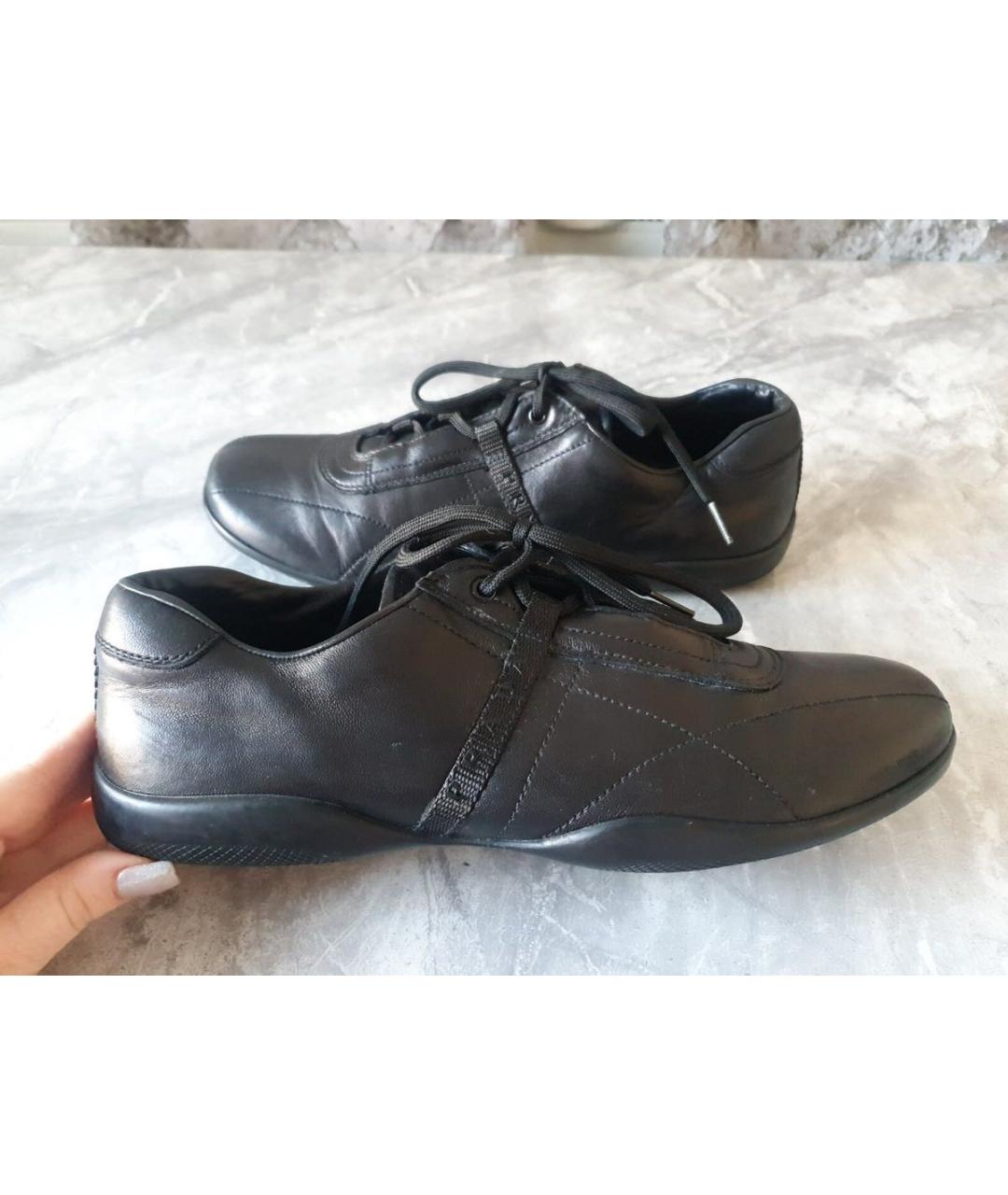 PRADA Черные кожаные низкие кроссовки / кеды, фото 9