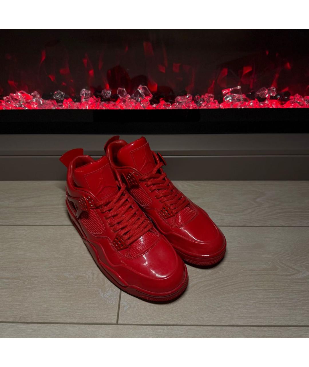 JORDAN Красные кожаные высокие кроссовки / кеды, фото 4
