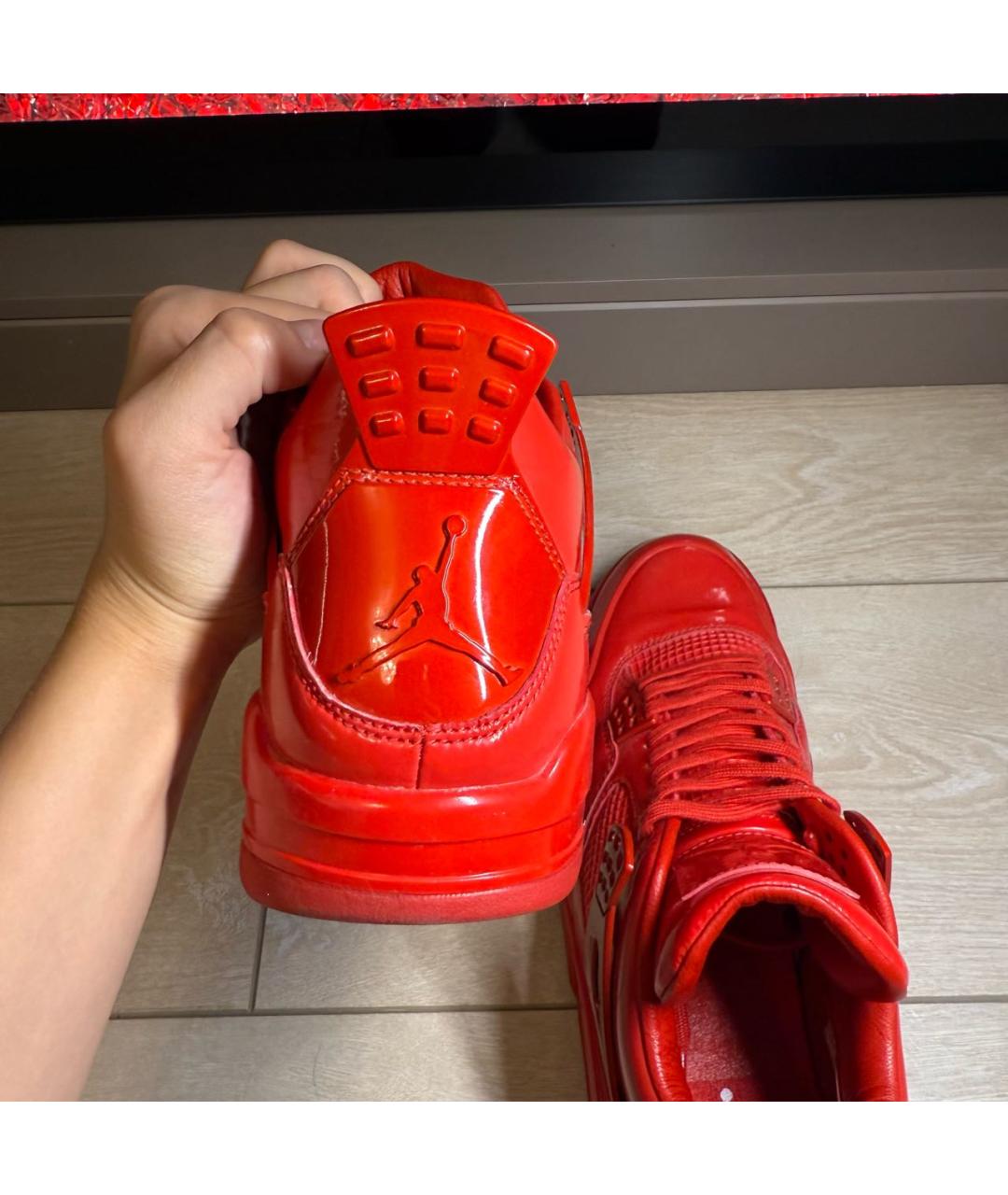 JORDAN Красные кожаные высокие кроссовки / кеды, фото 8