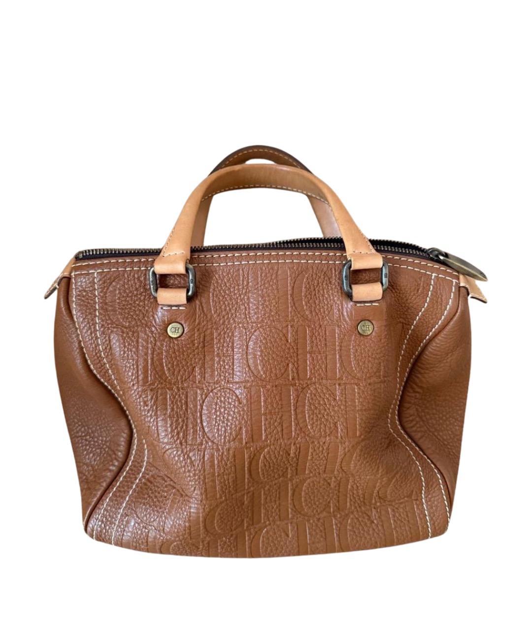 CAROLINA HERRERA Коричневая кожаная сумка с короткими ручками, фото 1