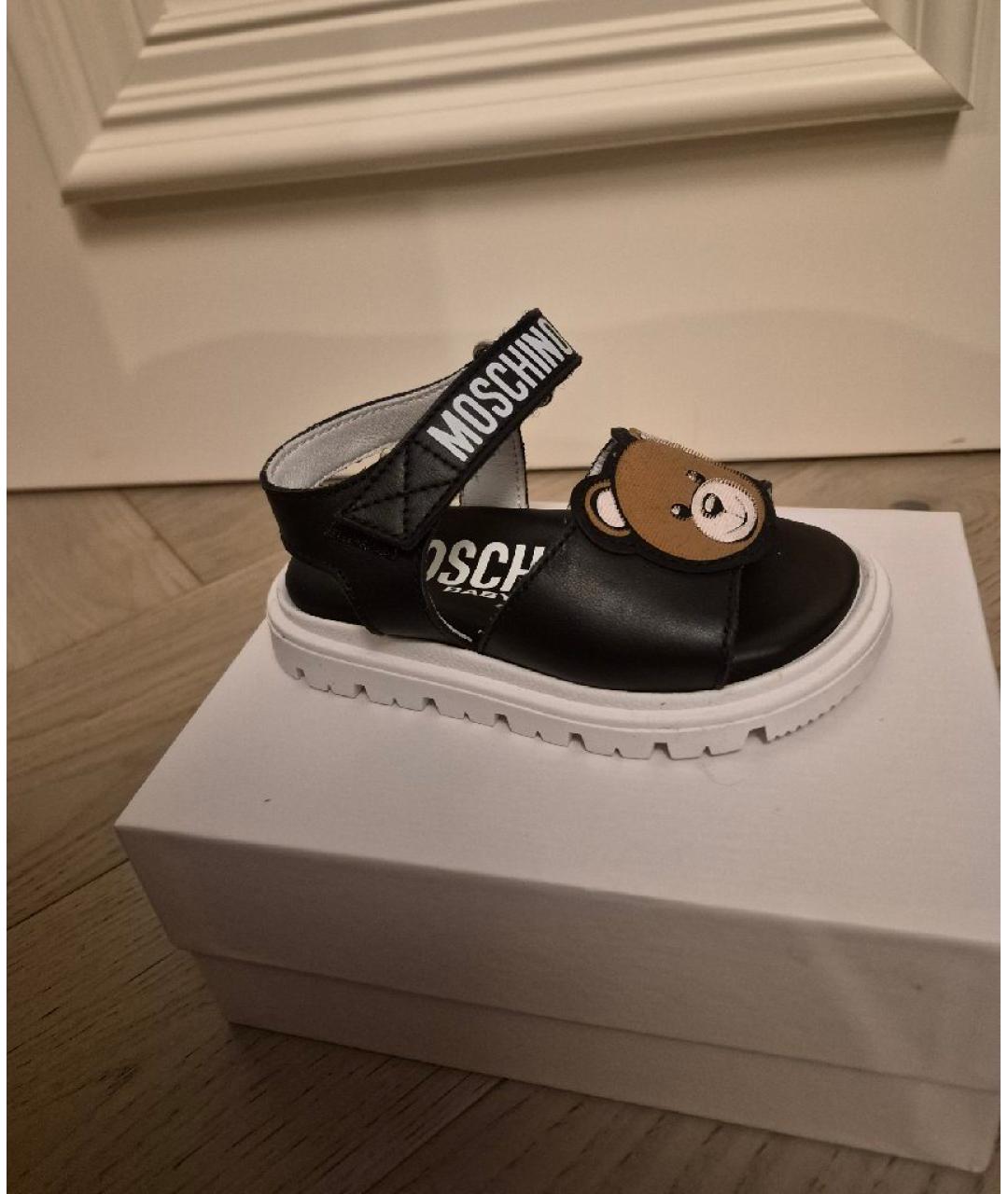 MOSCHINO Черные кожаные сандалии и шлепанцы, фото 7