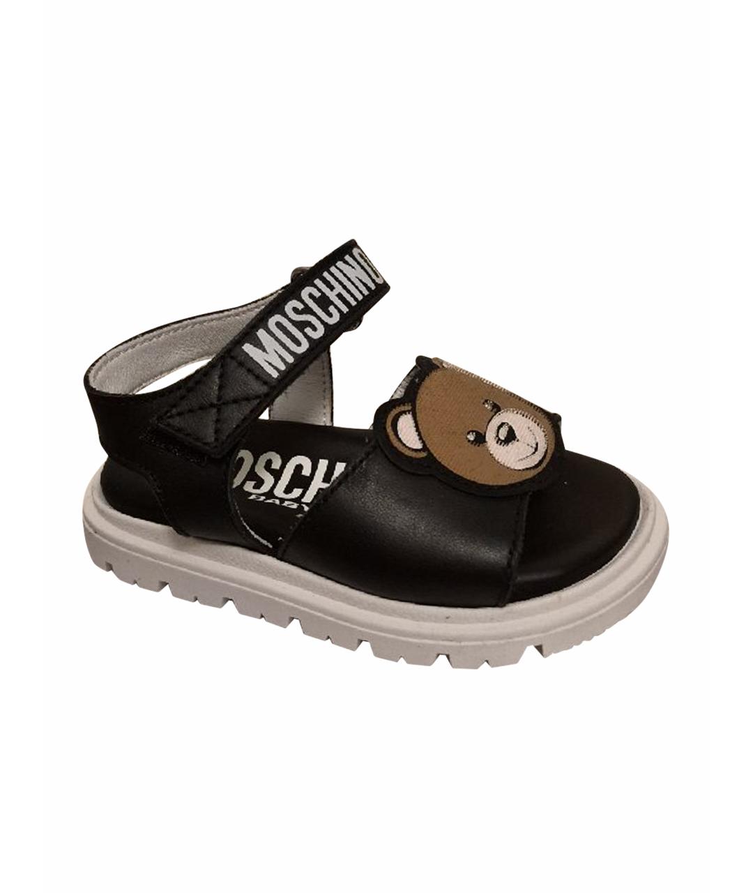 MOSCHINO Черные кожаные сандалии и шлепанцы, фото 1