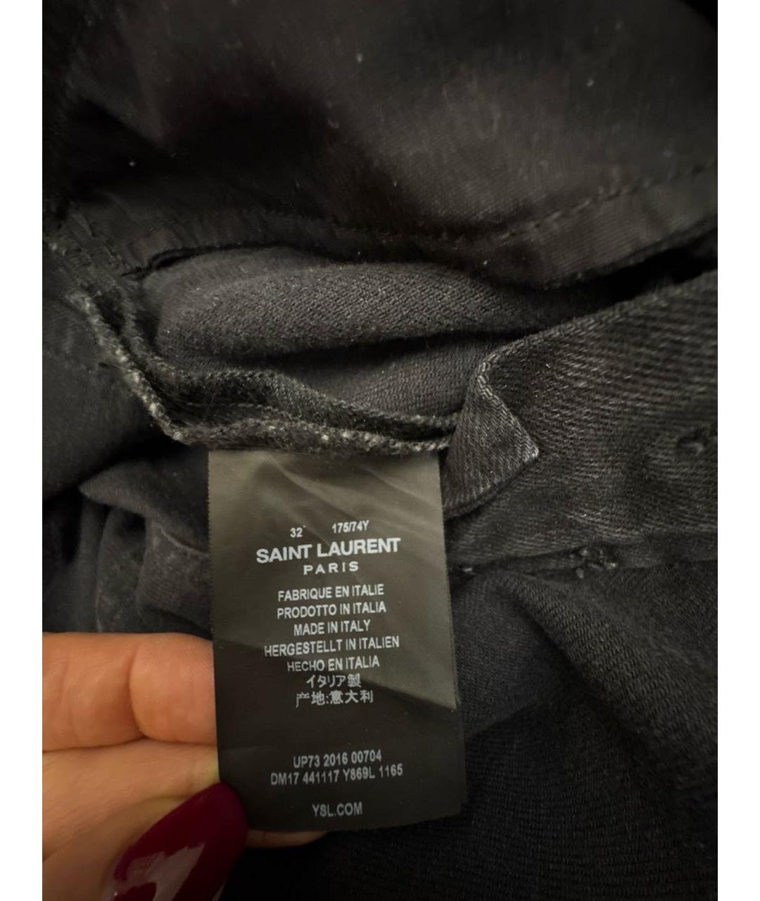 SAINT LAURENT Черные хлопко-эластановые джинсы слим, фото 4