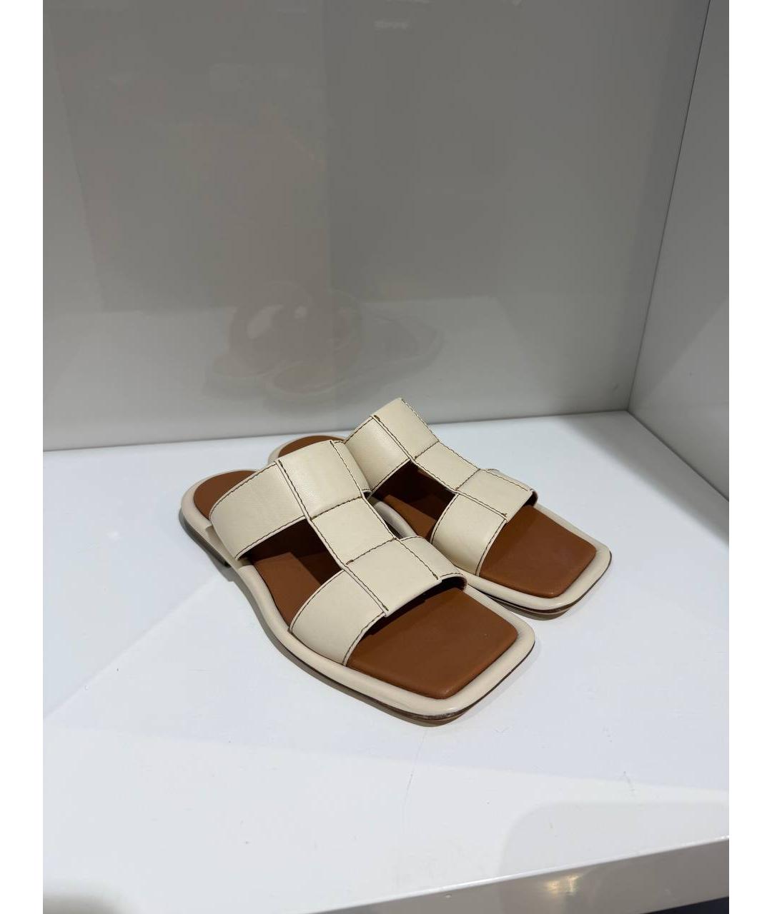 REJINA PYO Бежевые кожаные шлепанцы, фото 2