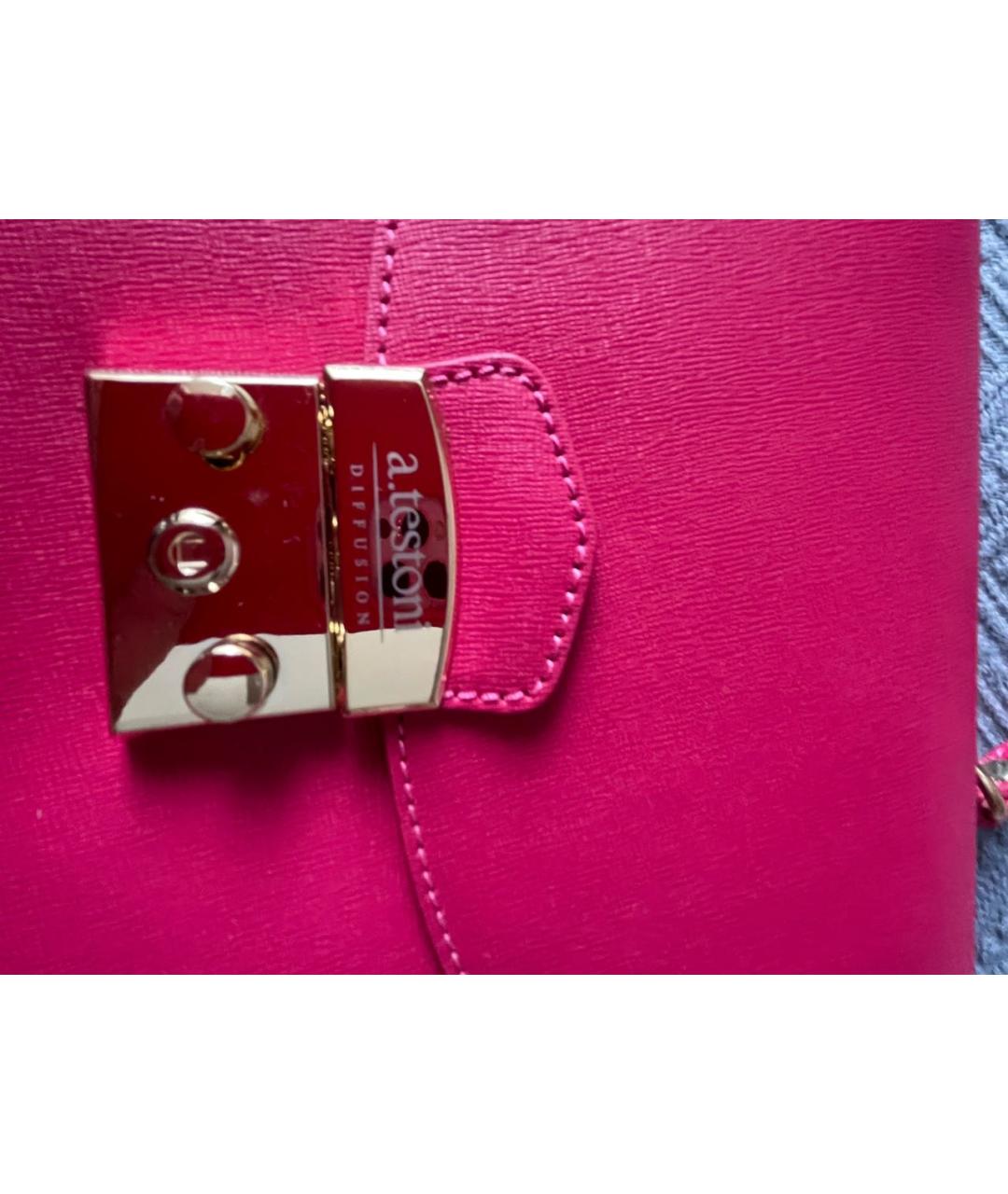 TESTONI Фуксия кожаная сумка через плечо, фото 7