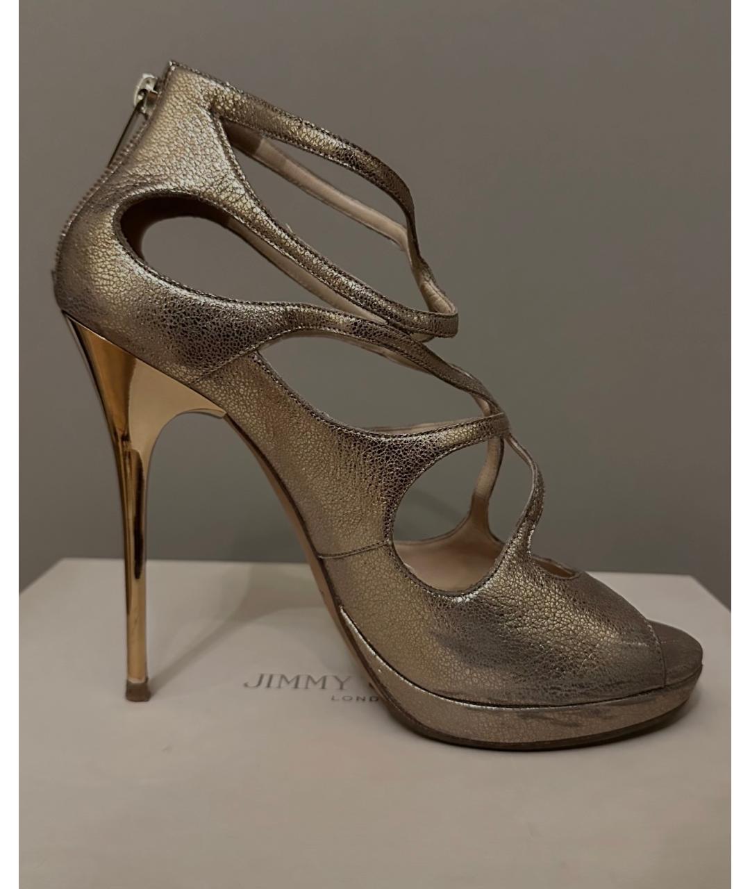 JIMMY CHOO Золотые кожаные босоножки, фото 6