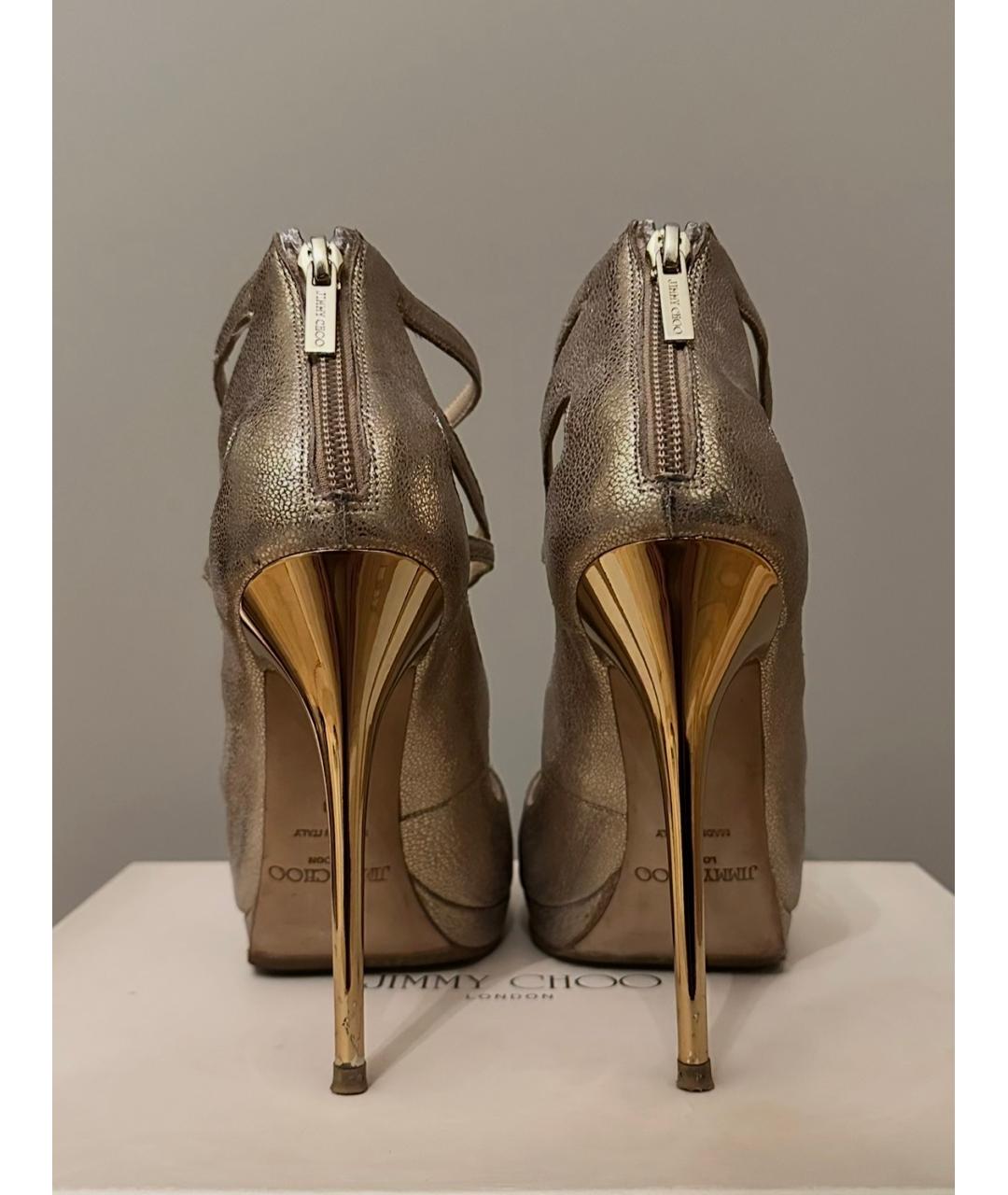 JIMMY CHOO Золотые кожаные босоножки, фото 4