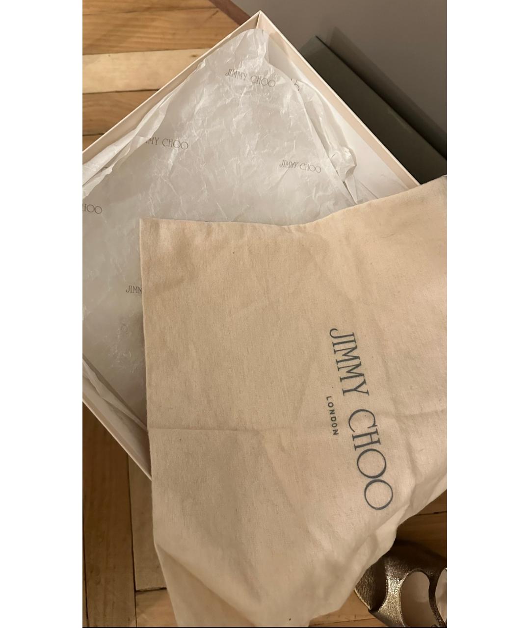 JIMMY CHOO Золотые кожаные босоножки, фото 8