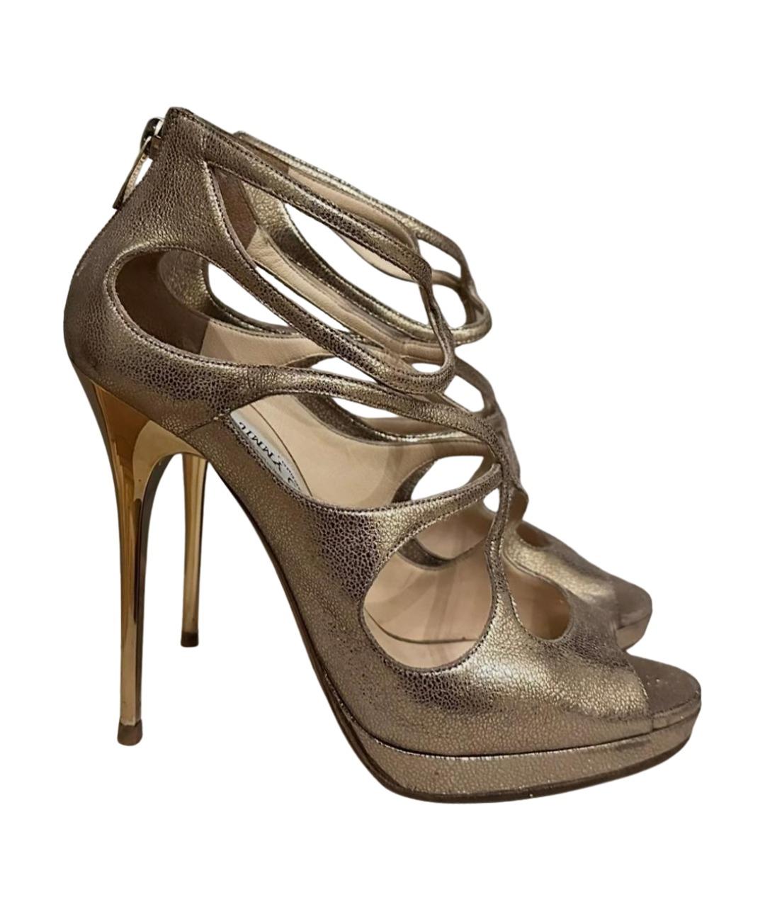 JIMMY CHOO Золотые кожаные босоножки, фото 1