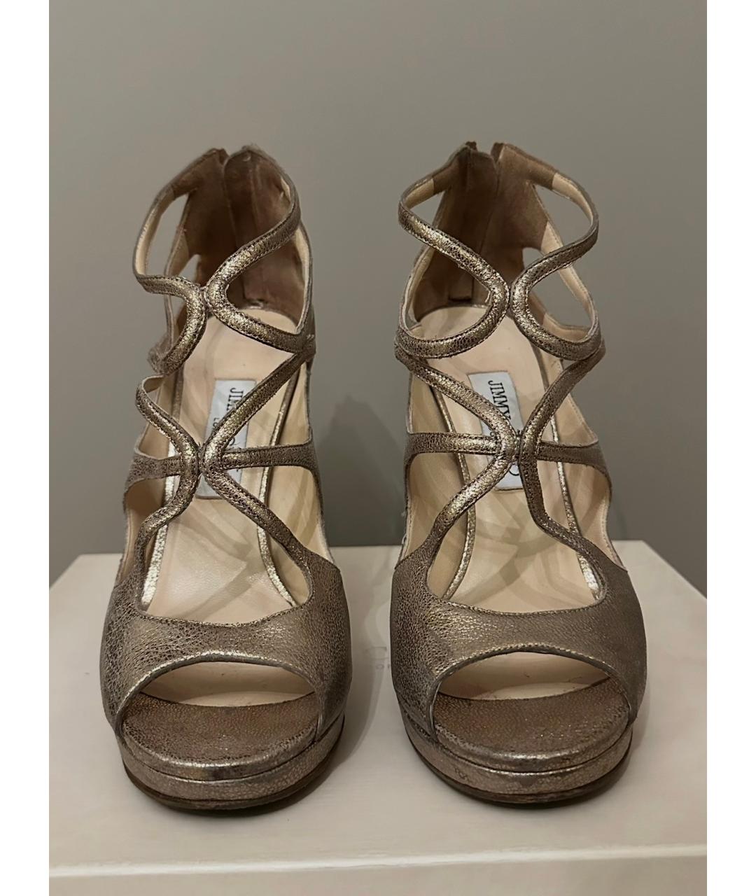 JIMMY CHOO Золотые кожаные босоножки, фото 3