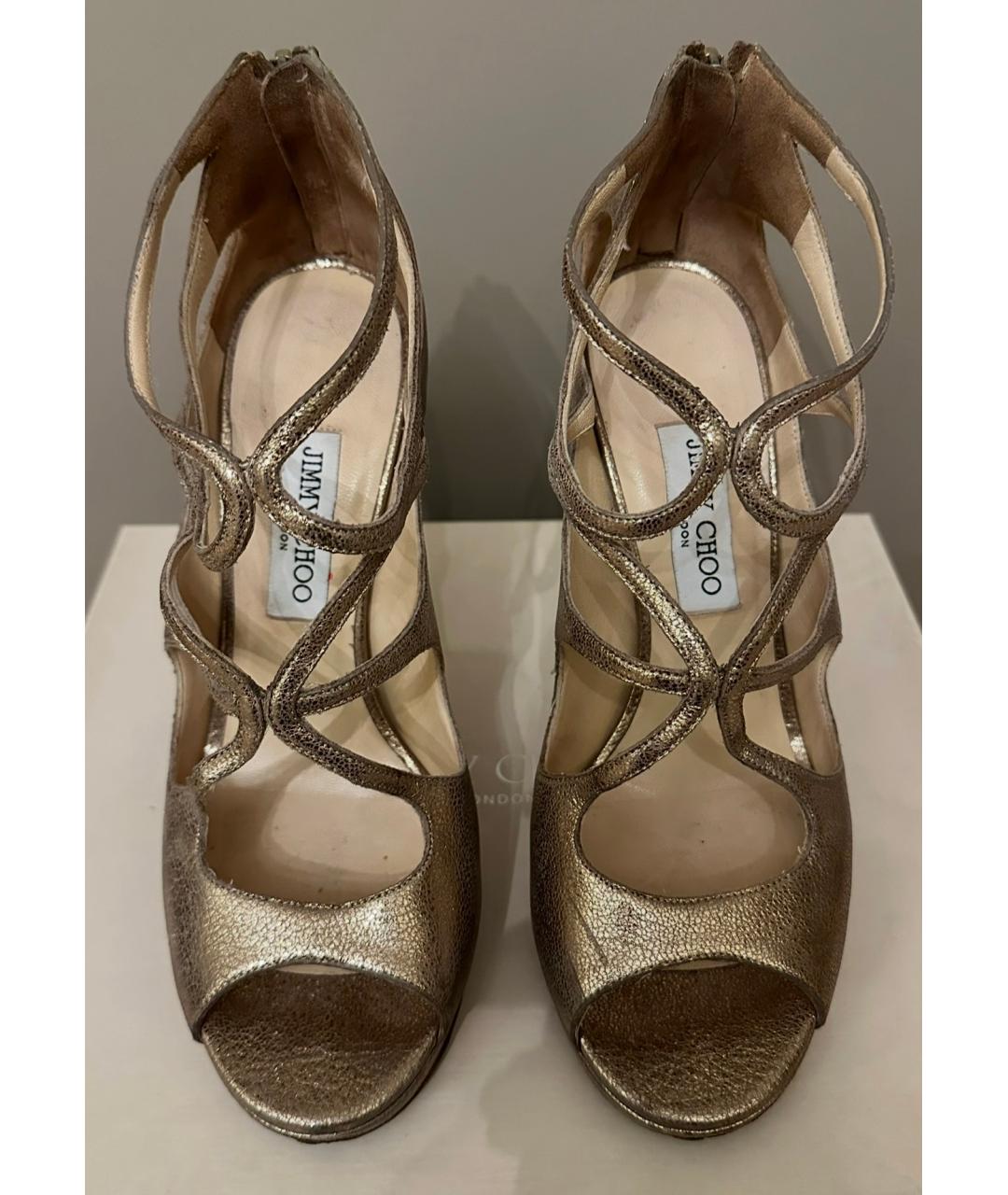 JIMMY CHOO Золотые кожаные босоножки, фото 2