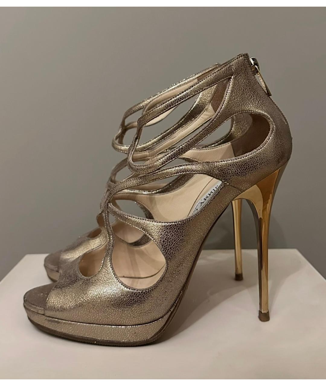 JIMMY CHOO Золотые кожаные босоножки, фото 9