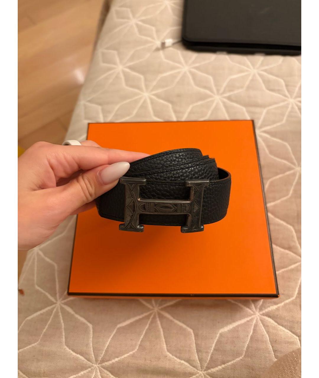 HERMES Черный кожаный ремень, фото 6