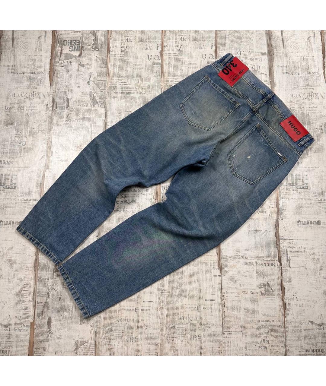 HUGO Голубые хлопковые прямые джинсы, фото 2
