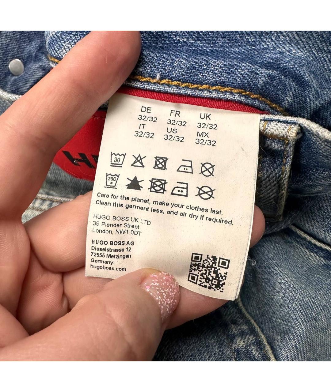 HUGO Голубые хлопковые прямые джинсы, фото 6