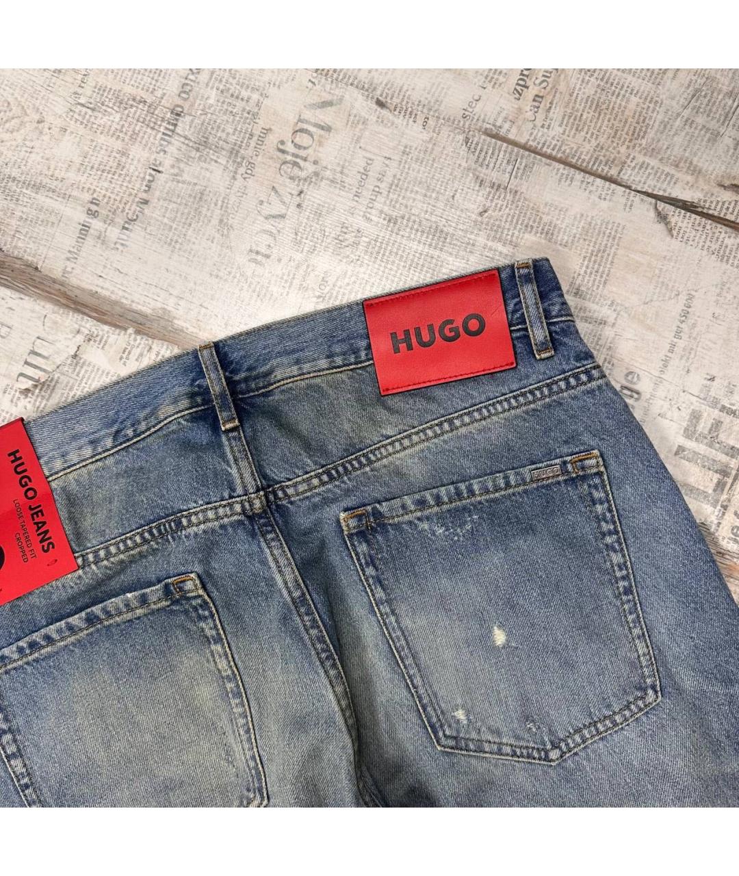 HUGO Голубые хлопковые прямые джинсы, фото 3