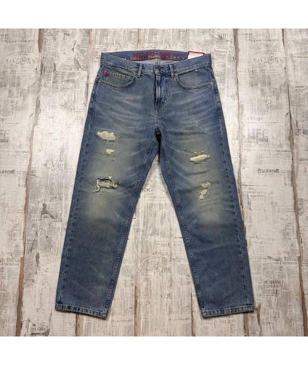 HUGO Голубые хлопковые прямые джинсы, фото 9