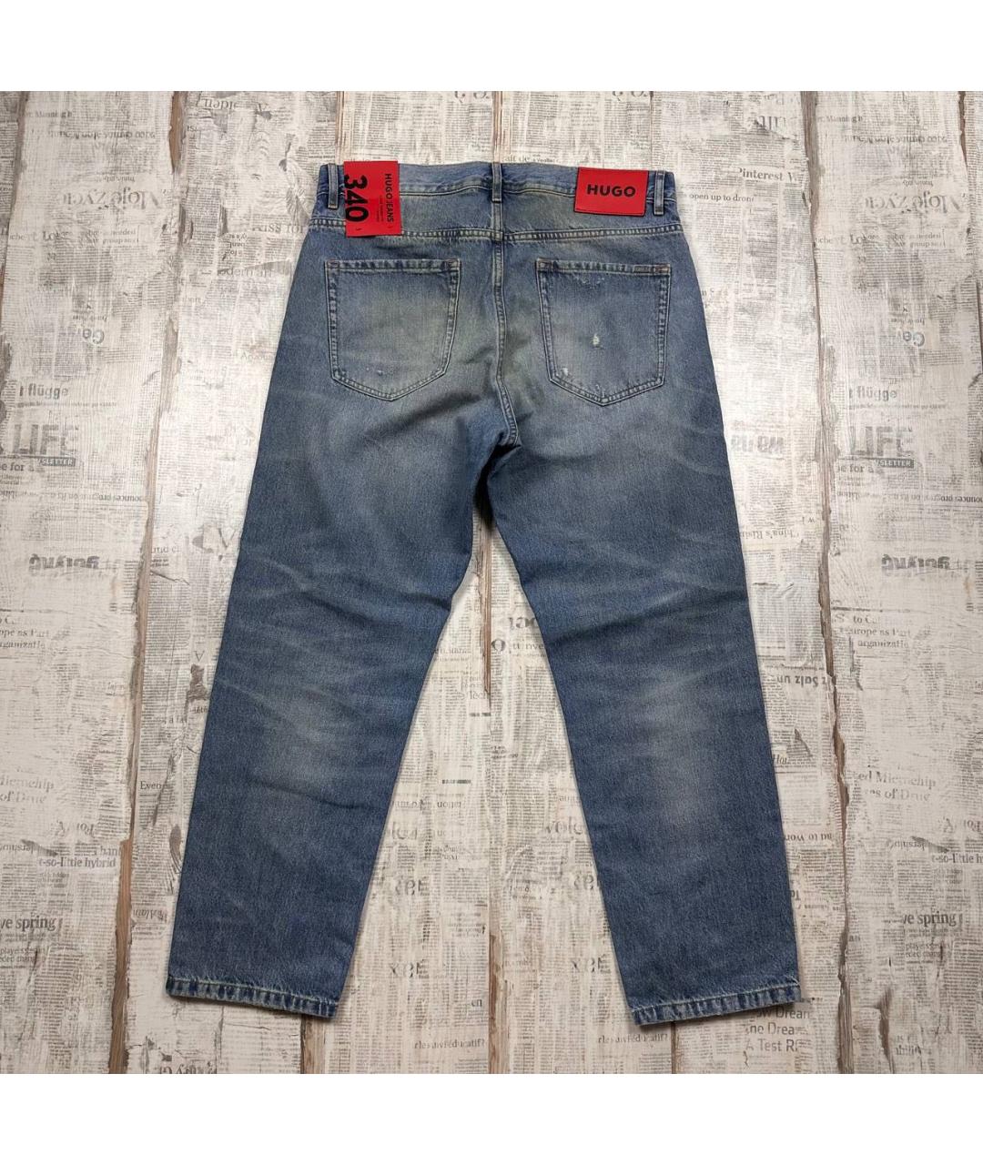 HUGO Голубые хлопковые прямые джинсы, фото 4