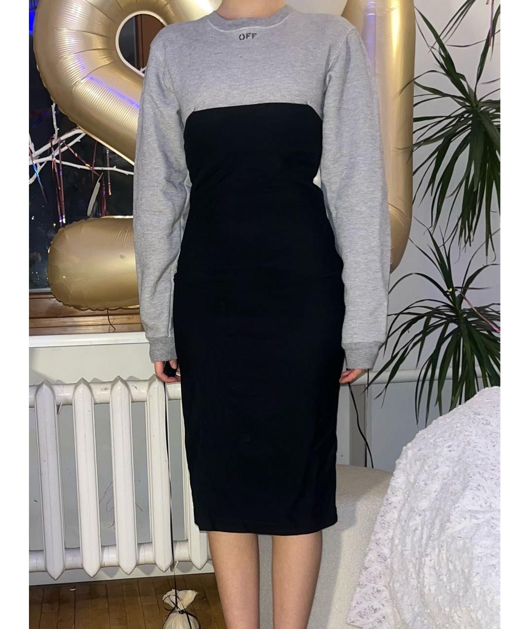 OFF-WHITE Серое вискозное повседневное платье, фото 3