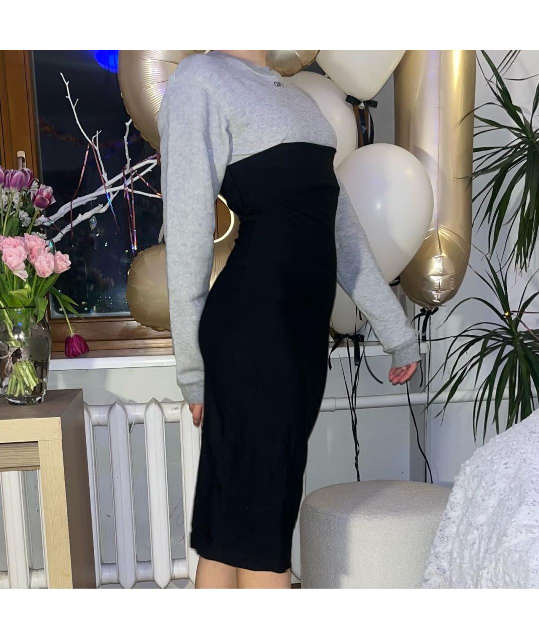 OFF-WHITE Серое вискозное повседневное платье, фото 6