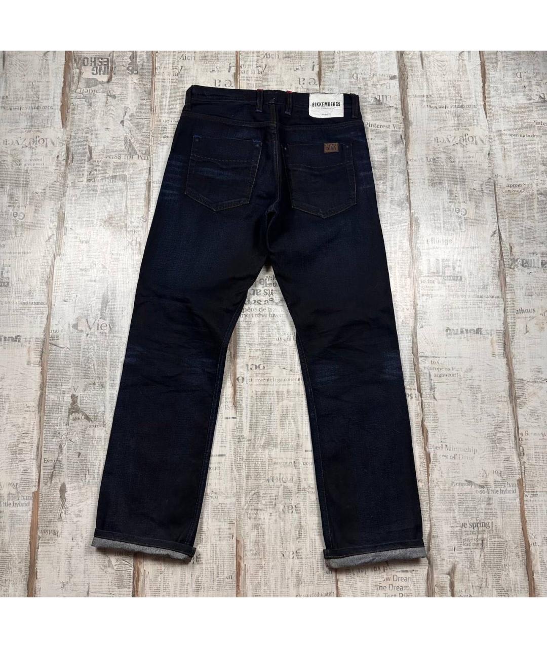 BIKKEMBERGS Темно-синие хлопковые прямые джинсы, фото 4