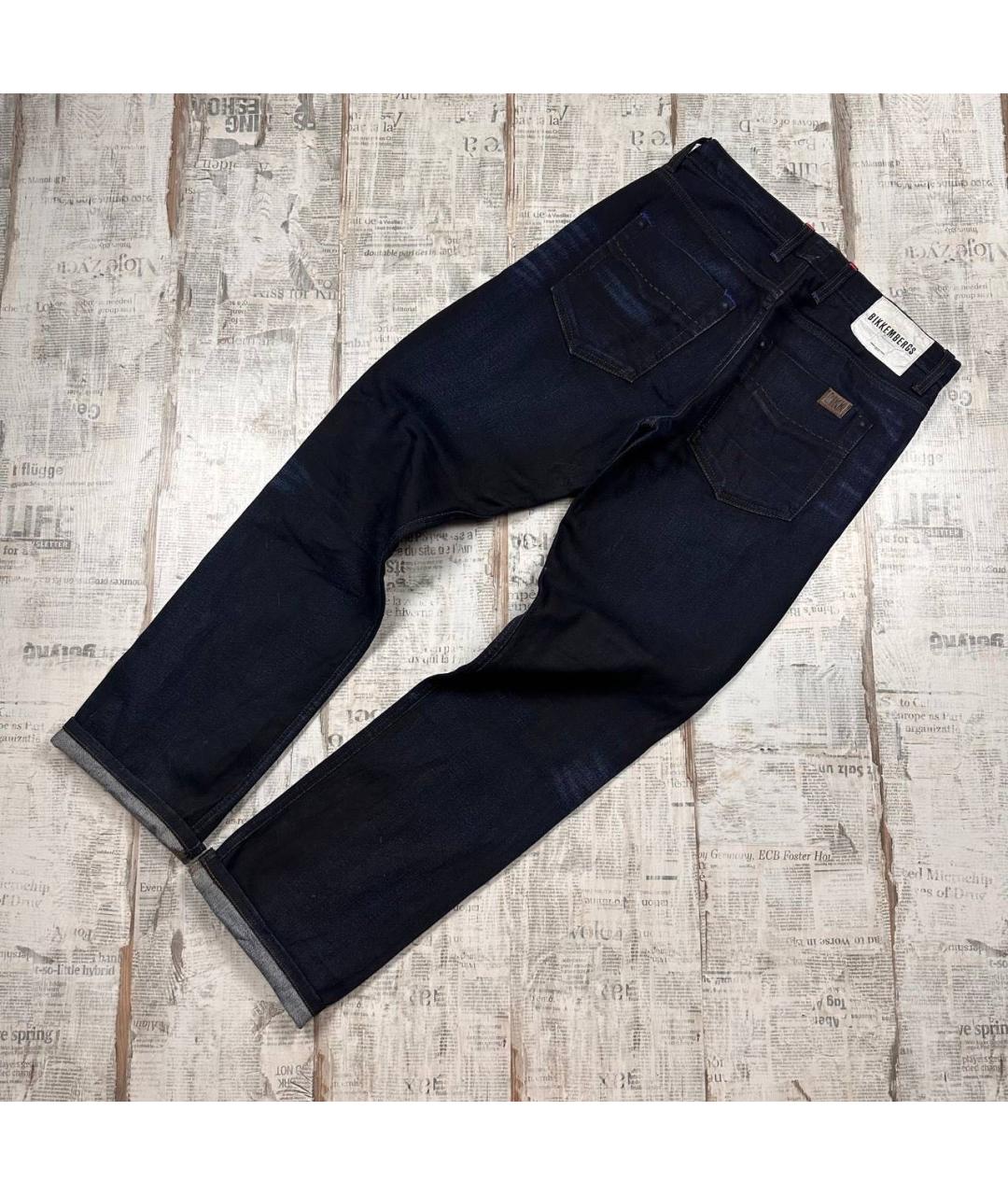 BIKKEMBERGS Темно-синие хлопковые прямые джинсы, фото 2