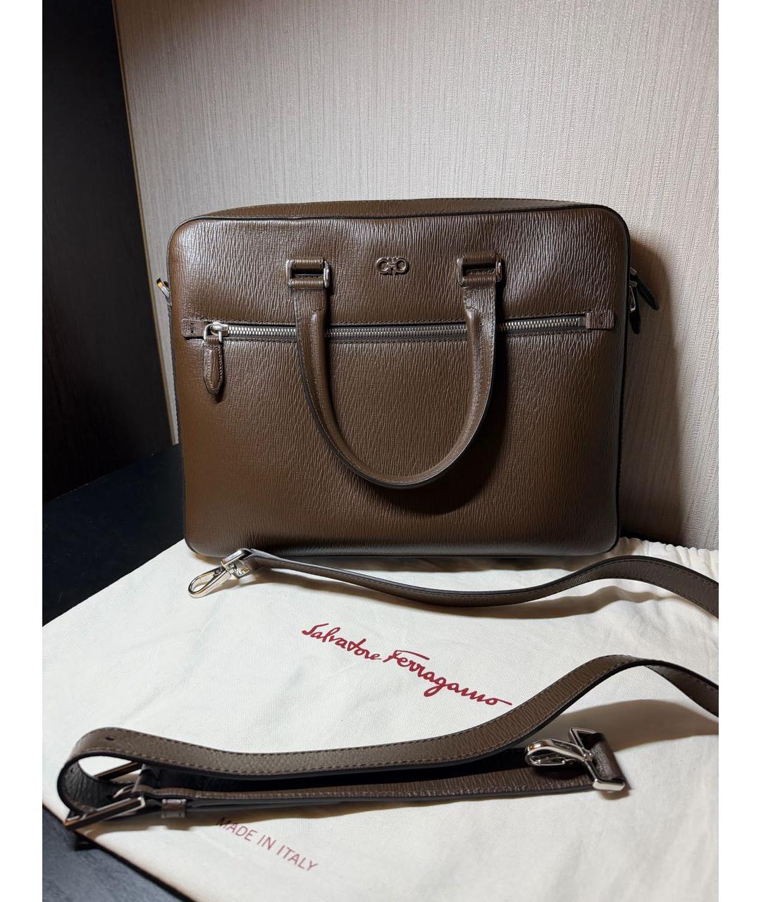 FERRAGAMO Коричневый кожаный портфель, фото 2