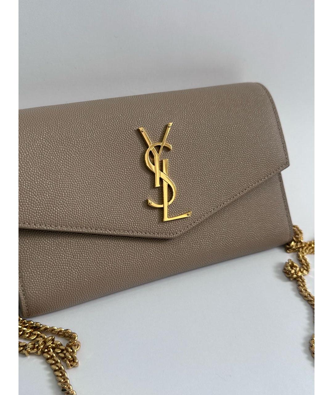 SAINT LAURENT Бежевая кожаная сумка через плечо, фото 2