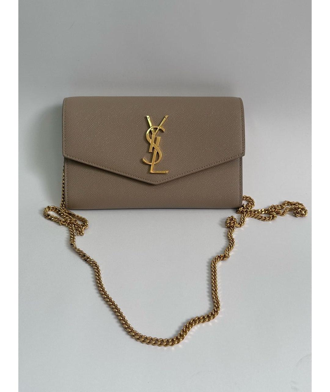 SAINT LAURENT Бежевая кожаная сумка через плечо, фото 8
