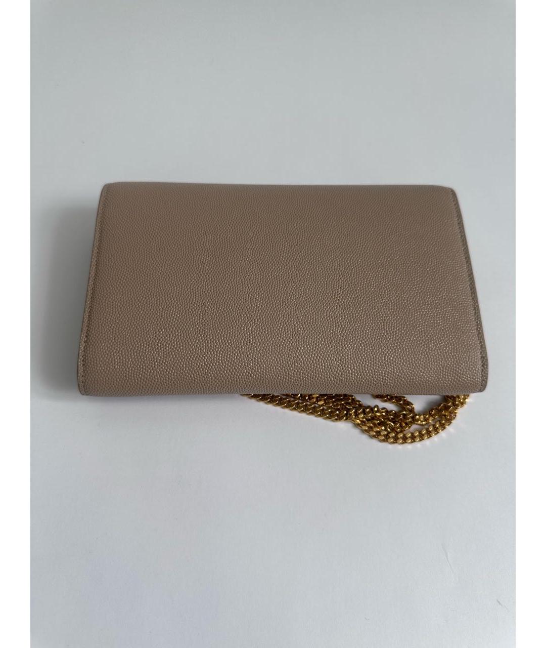 SAINT LAURENT Бежевая кожаная сумка через плечо, фото 3