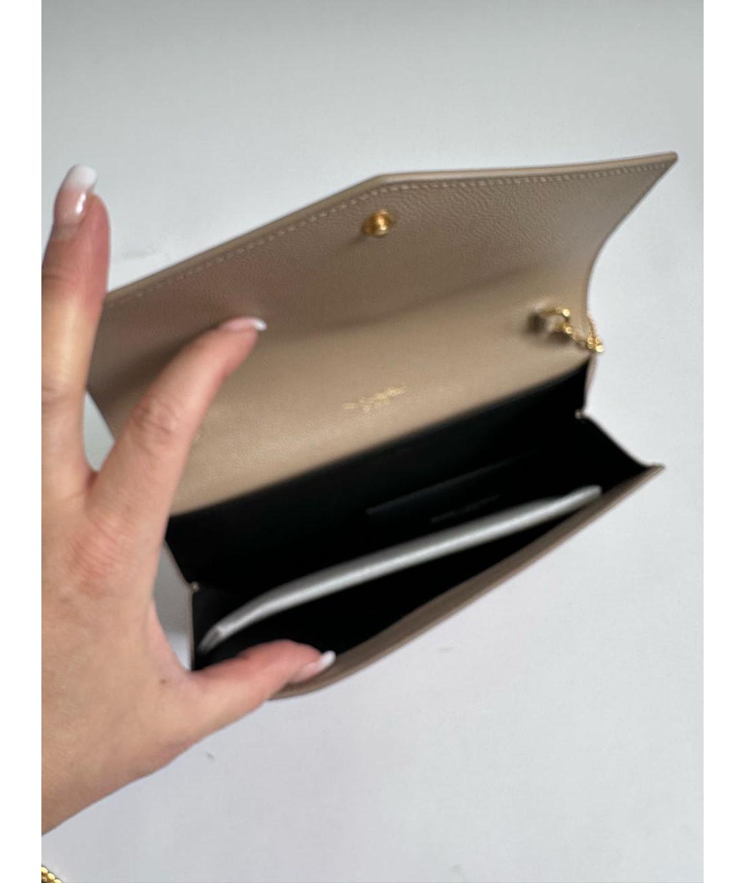 SAINT LAURENT Бежевая кожаная сумка через плечо, фото 4