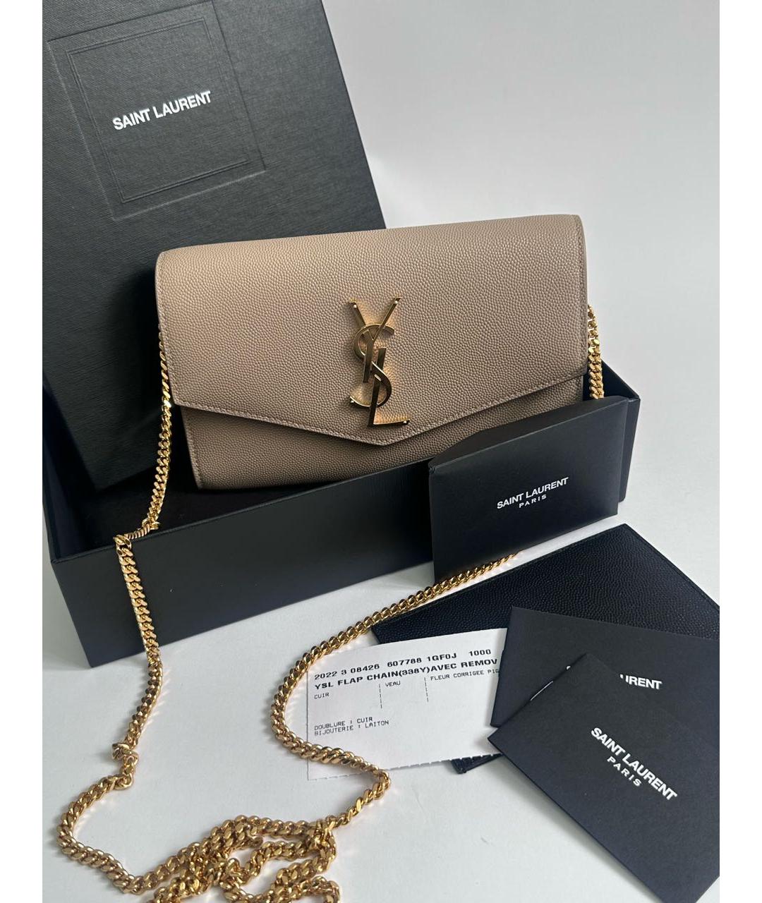 SAINT LAURENT Бежевая кожаная сумка через плечо, фото 5