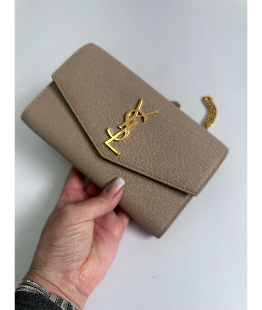 SAINT LAURENT Бежевая кожаная сумка через плечо, фото 7