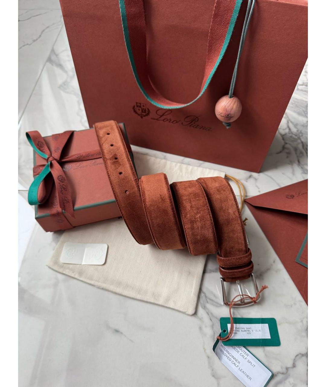 LORO PIANA Бордовый замшевый ремень, фото 9