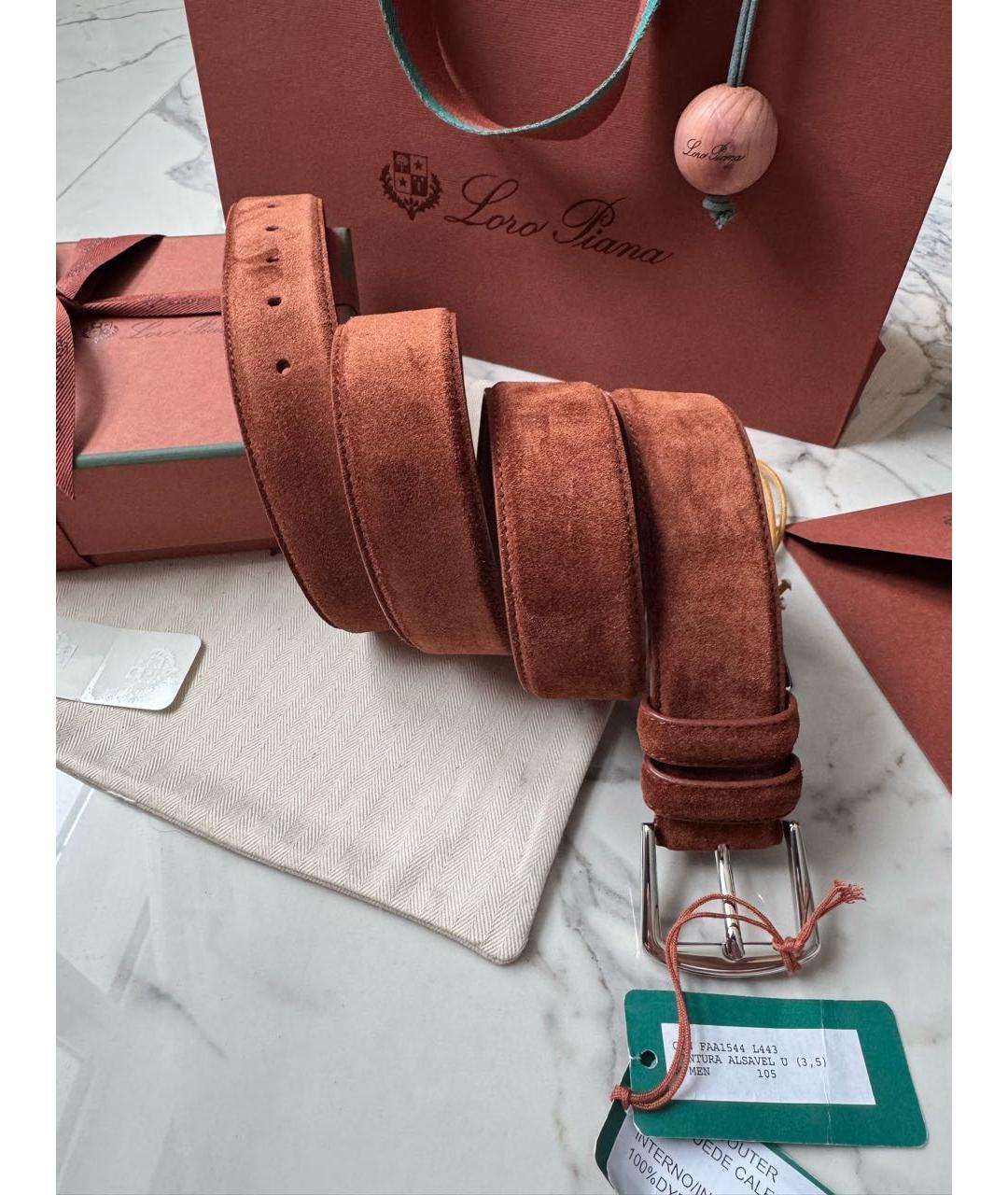 LORO PIANA Бордовый замшевый ремень, фото 6