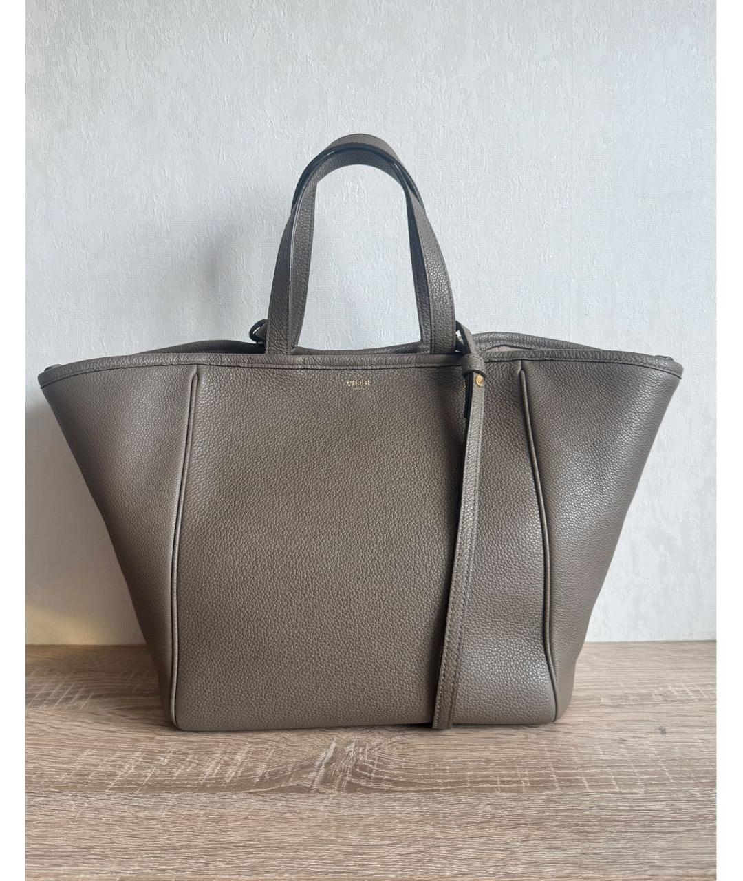 CELINE Бежевая кожаная сумка с короткими ручками, фото 9