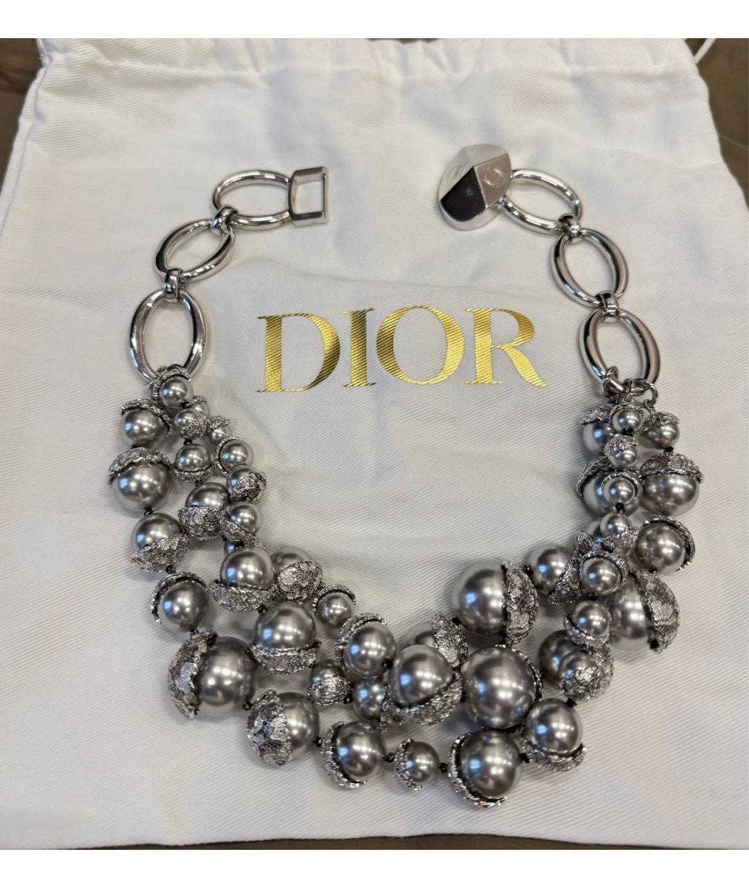 CHRISTIAN DIOR Серебряное металлическое колье, фото 4