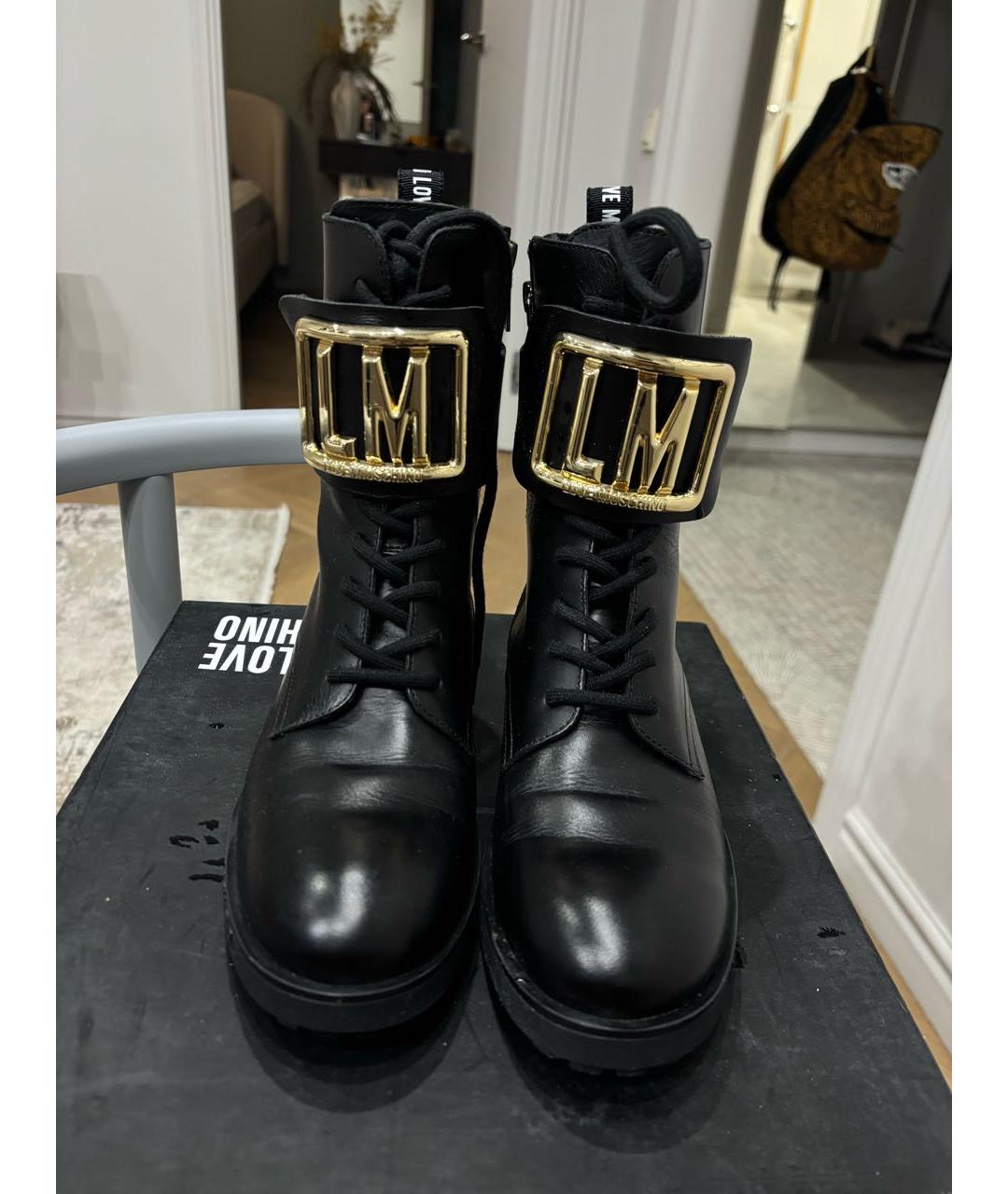 LOVE MOSCHINO Черные кожаные ботинки, фото 2